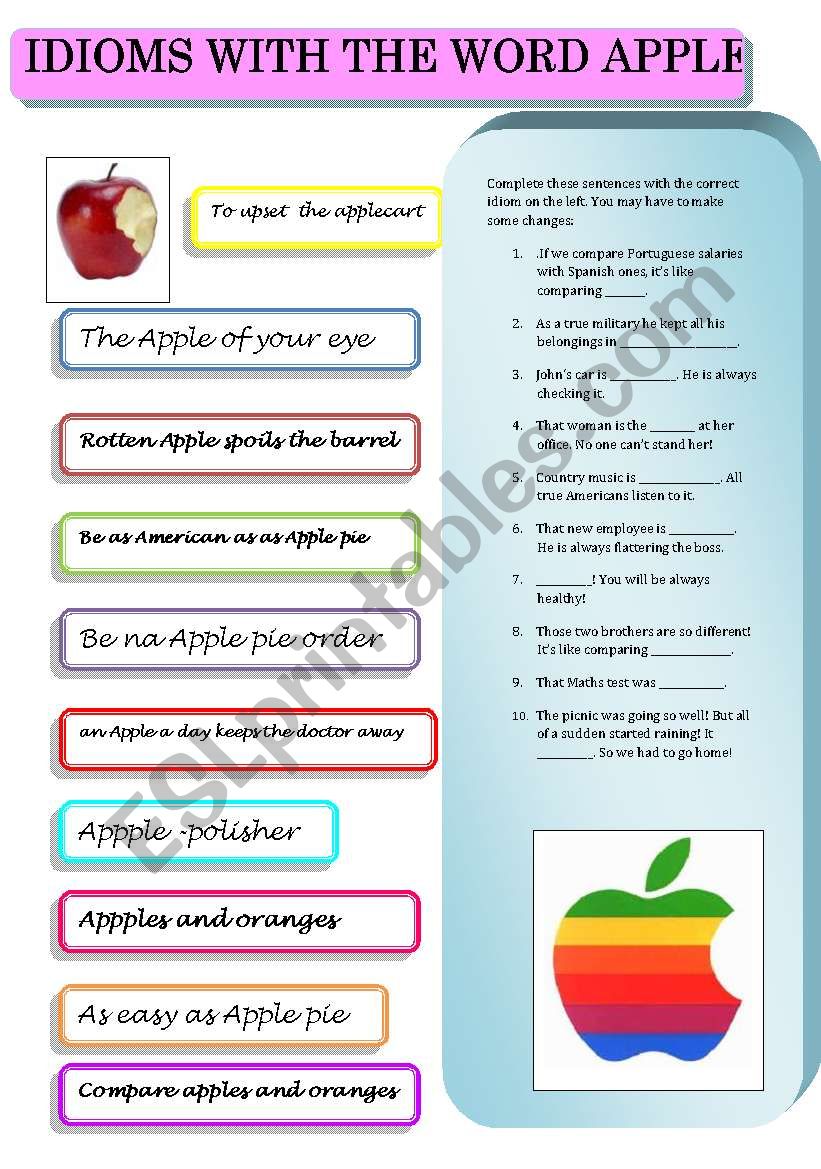 IDIOMS WITH THE WORD APPLE worksheet