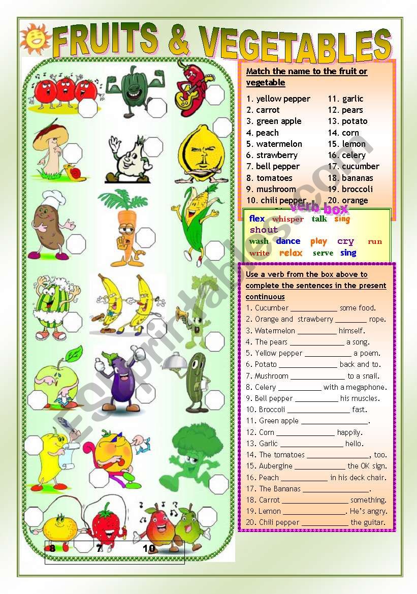 FRUITS & VEGETABLES ( and present continuous) 