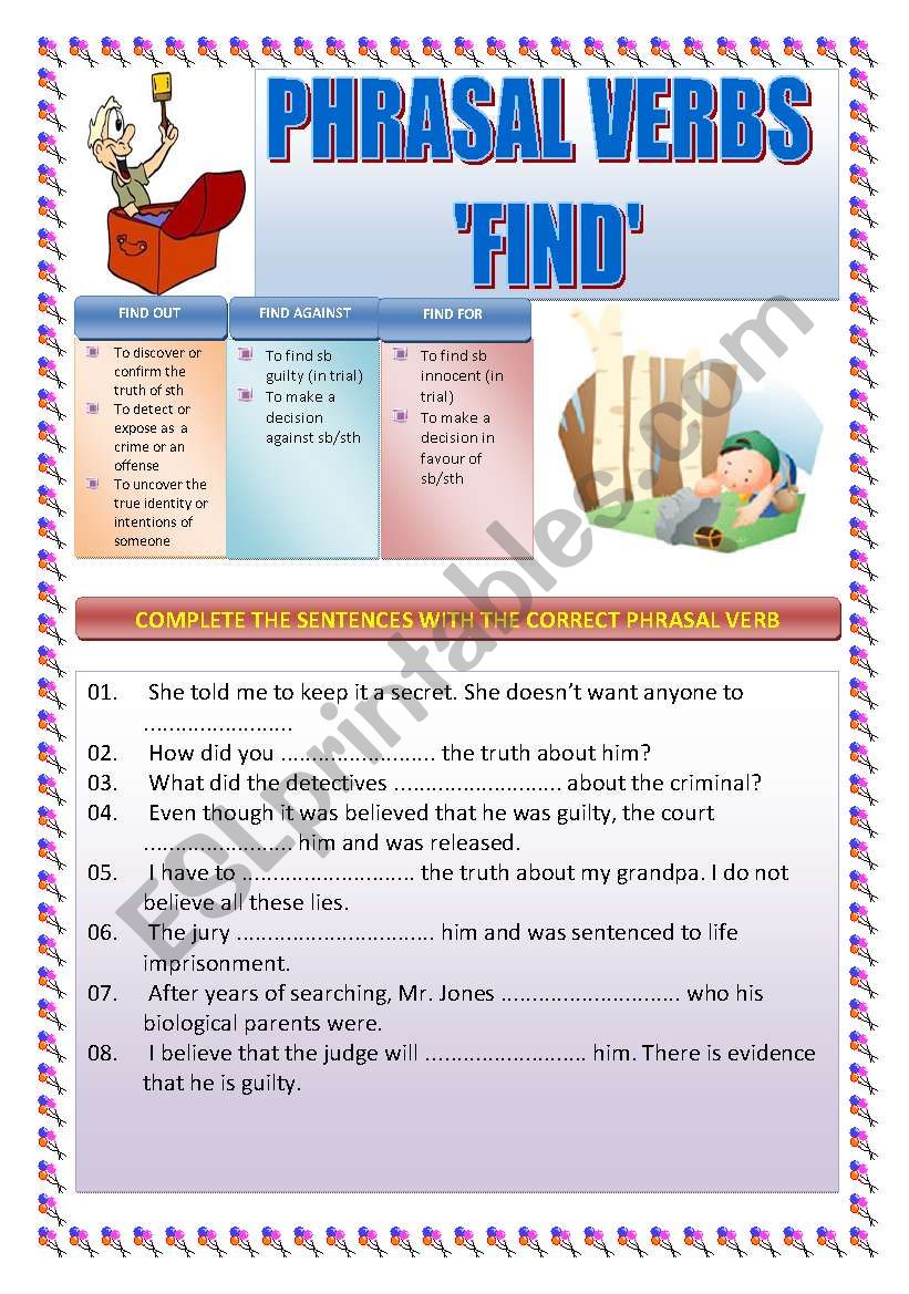 PHRASAL VERBS FIND ESL Worksheet By Knds