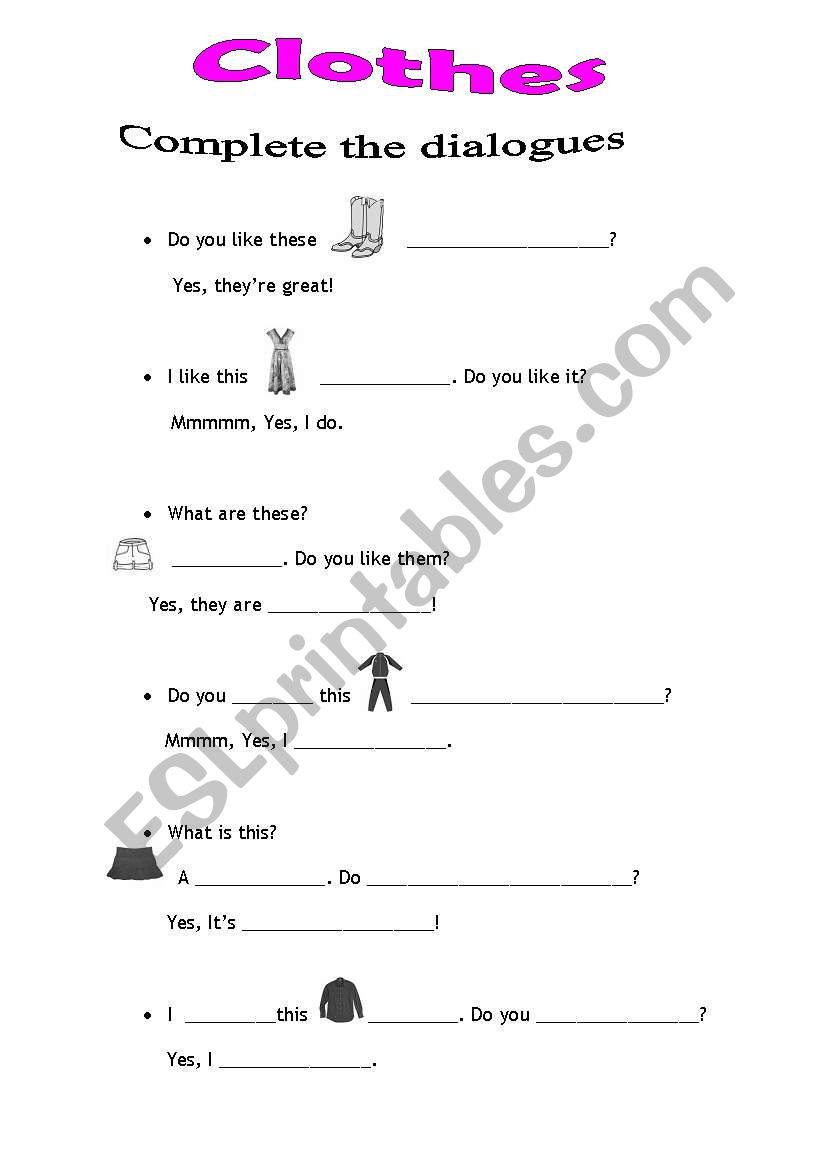 dialogue using clothes worksheet