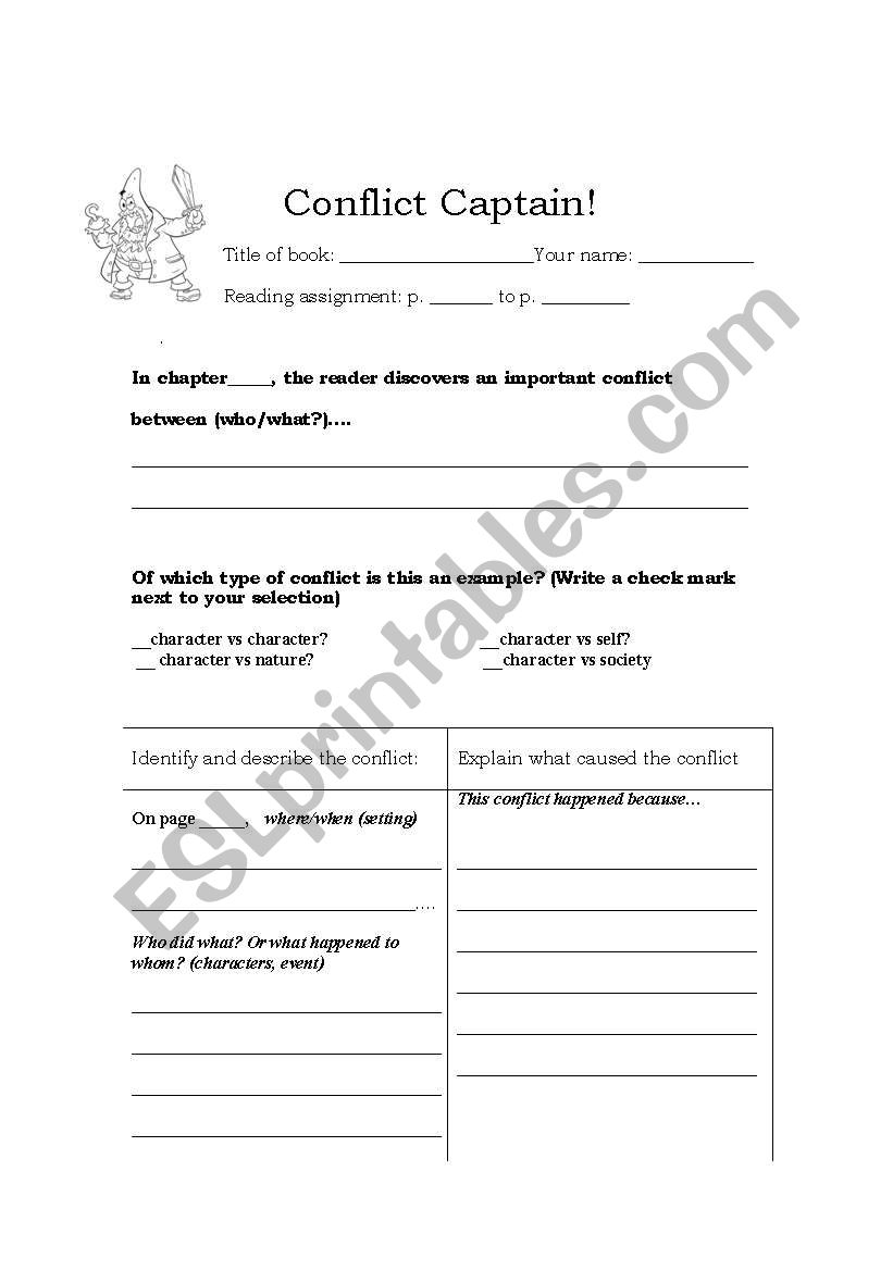 Conflict Captain (Literature Circles role sheet for identifying and analyzing conflict and resolution-middle grades)