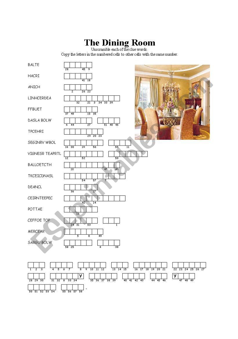 The dining room worksheet