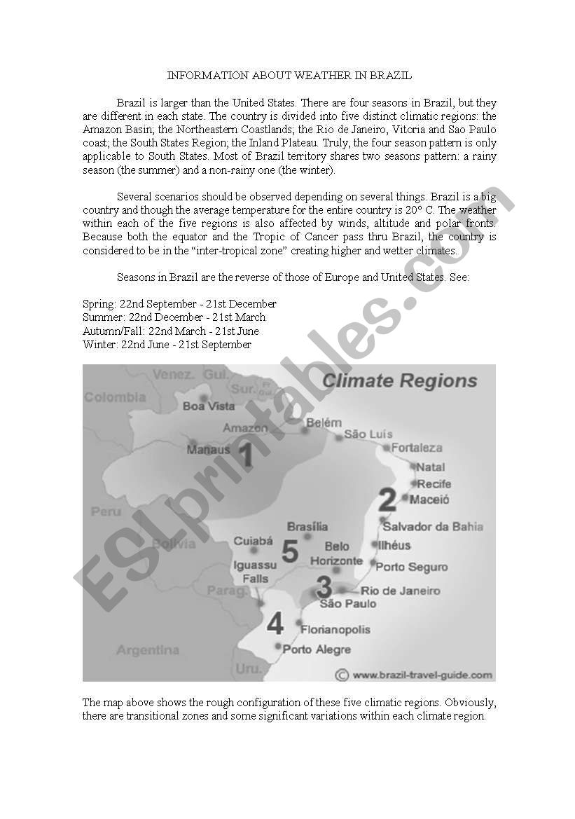 WEATHER IN BRAZIL worksheet