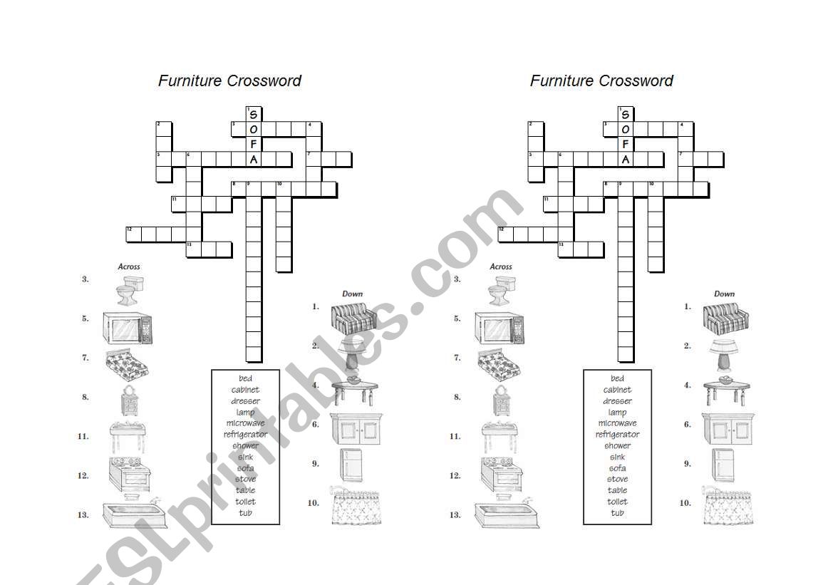 Furniture Crossword worksheet