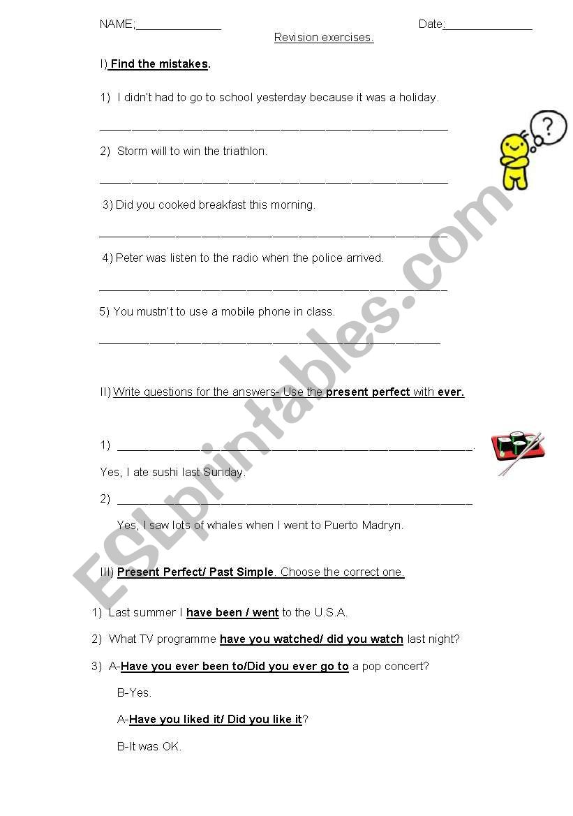 Revision exercises worksheet