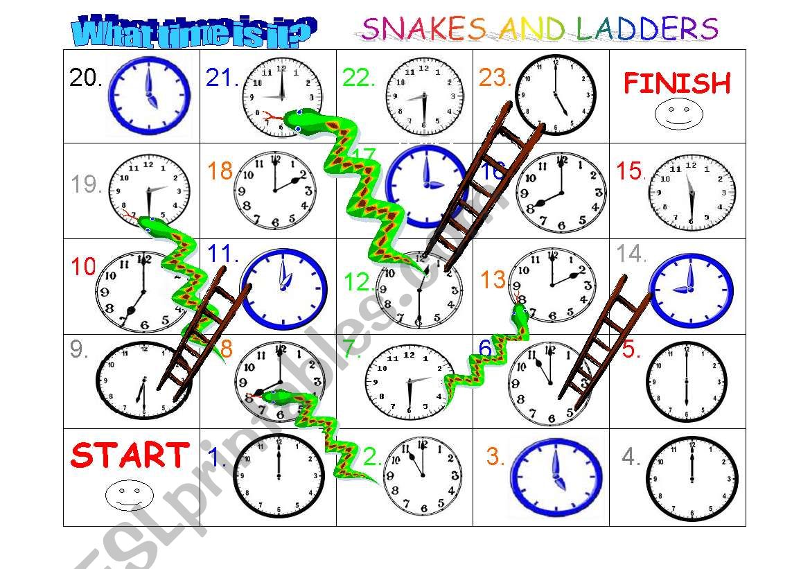 Time SNakes and Ladders worksheet