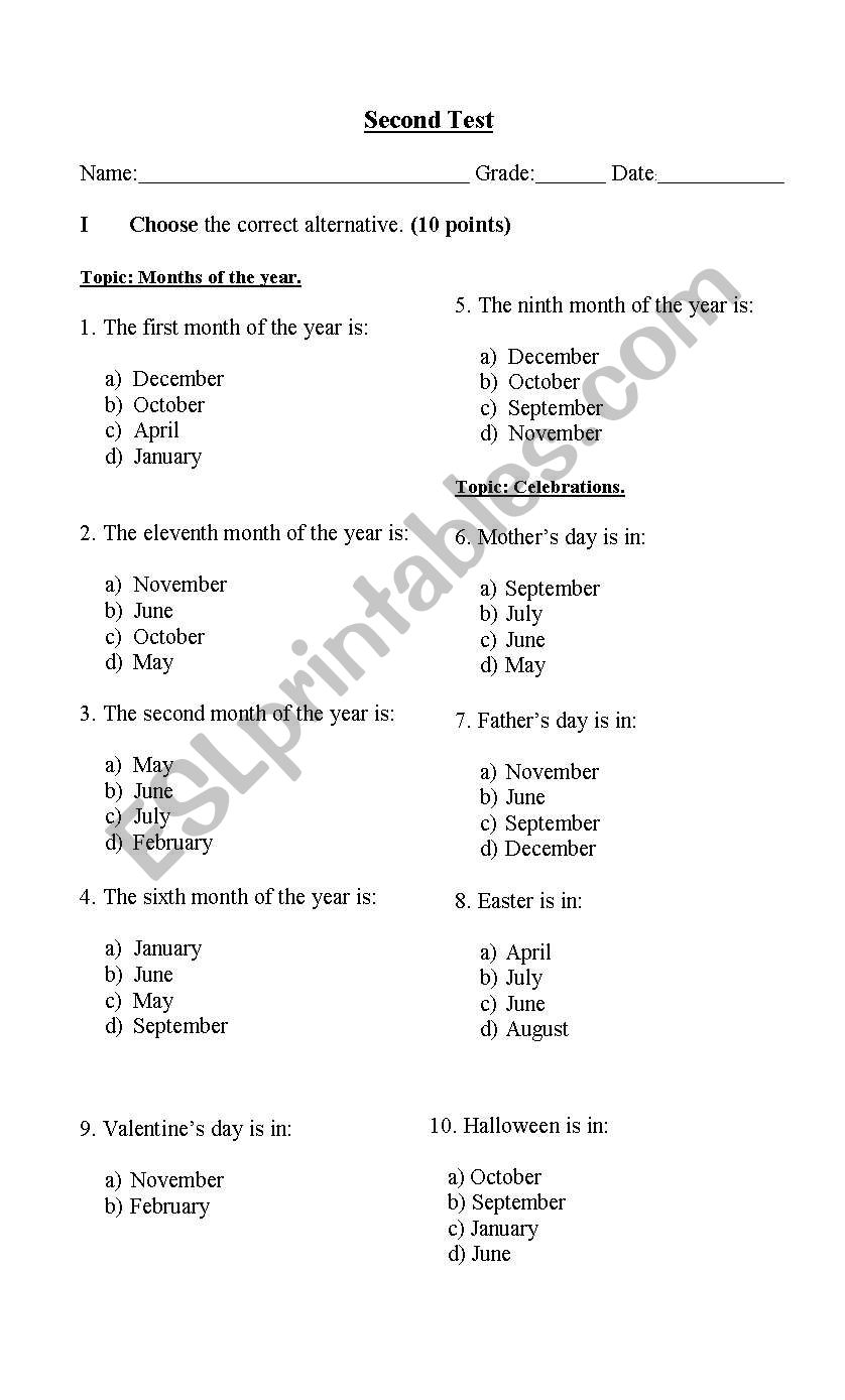 Months of the year worksheet