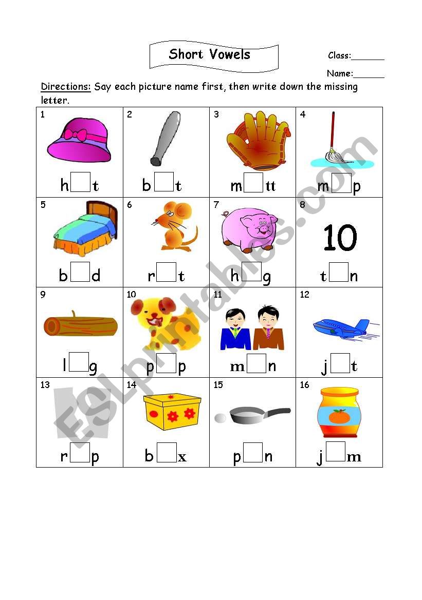 short vowels worksheet