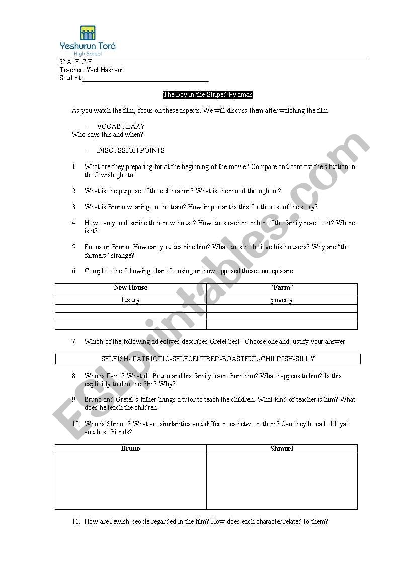 the boy worksheet