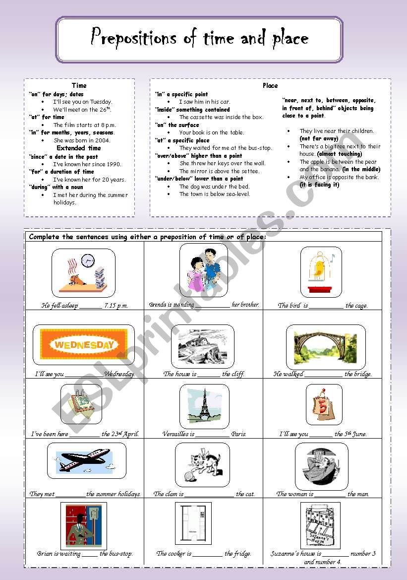 Prepositions of Time & Place worksheet