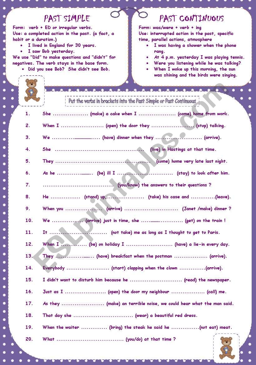 Past Simple or Past Continuous - ESL worksheet by jannabanna