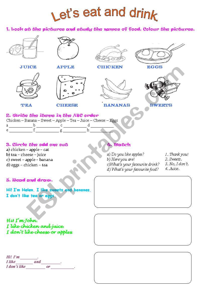 Lets eat and drink worksheet