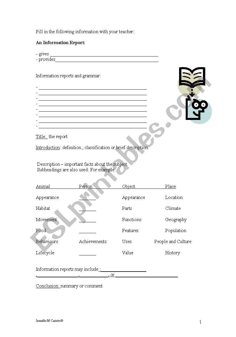 Information Report Writing worksheet