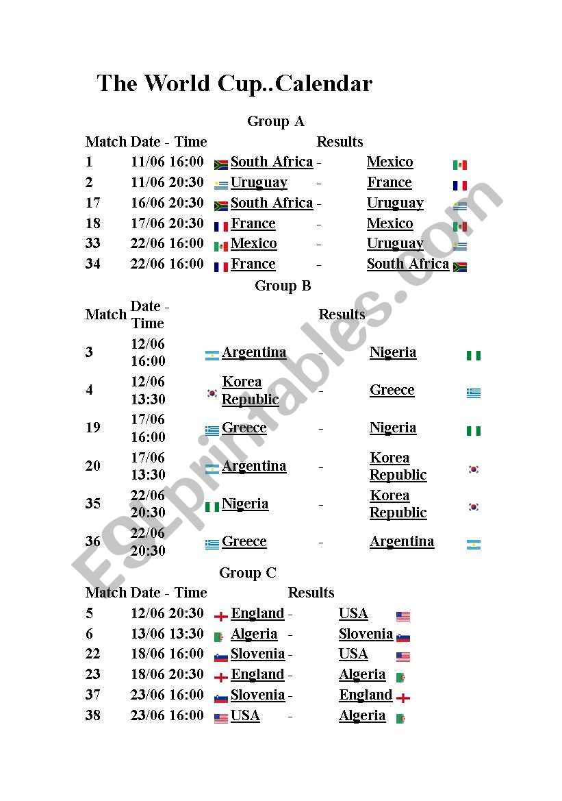 The World Cup worksheet