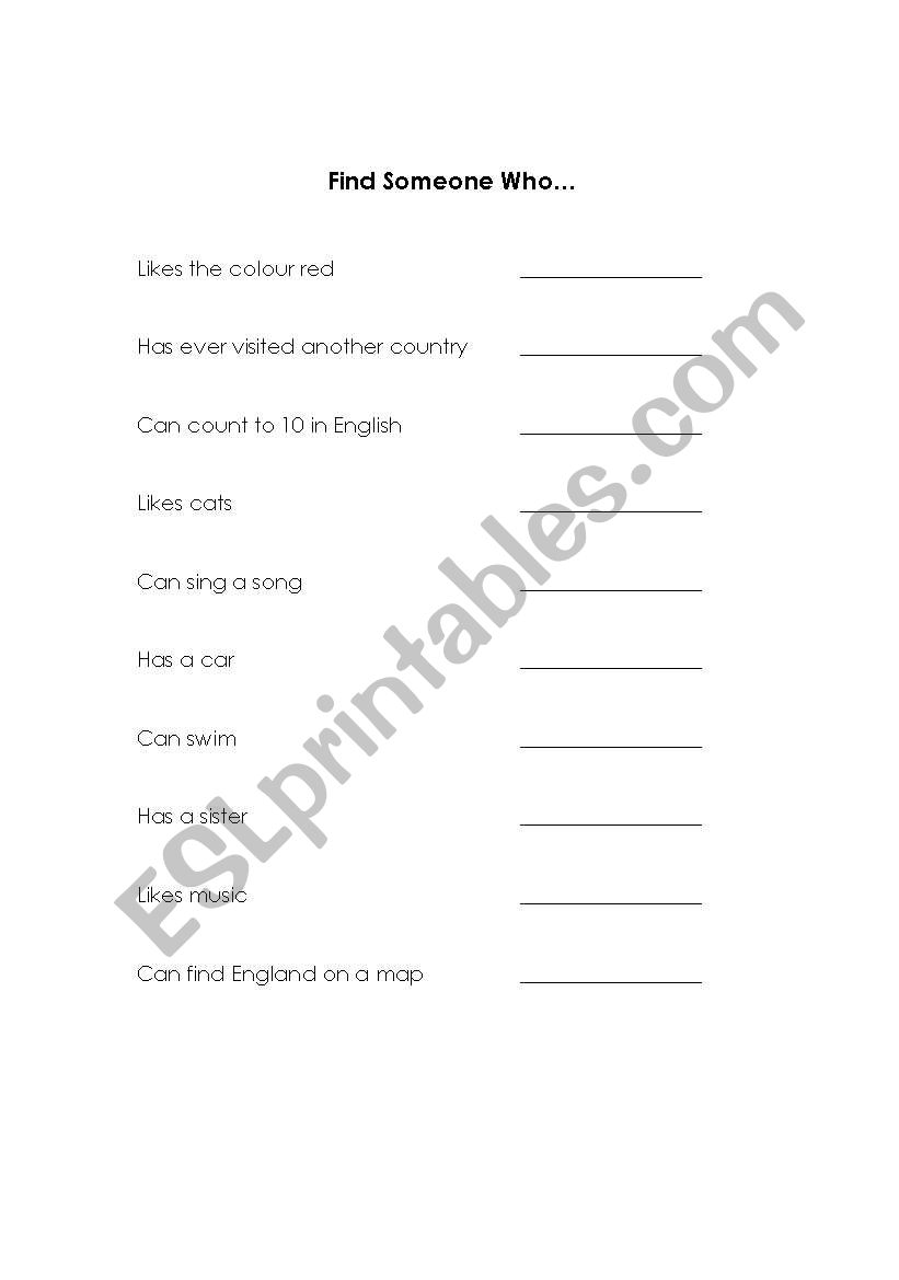 Find someone who... worksheet