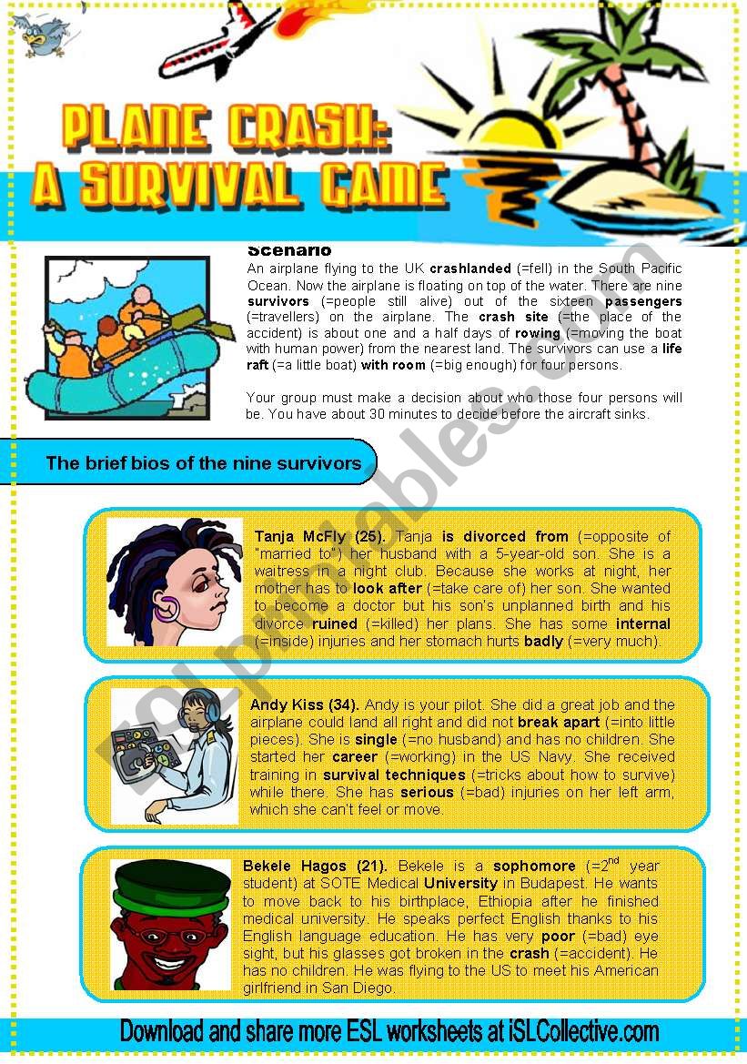 Plane Crash Survivors (Debate 2.) New characters Pre-Intermediate