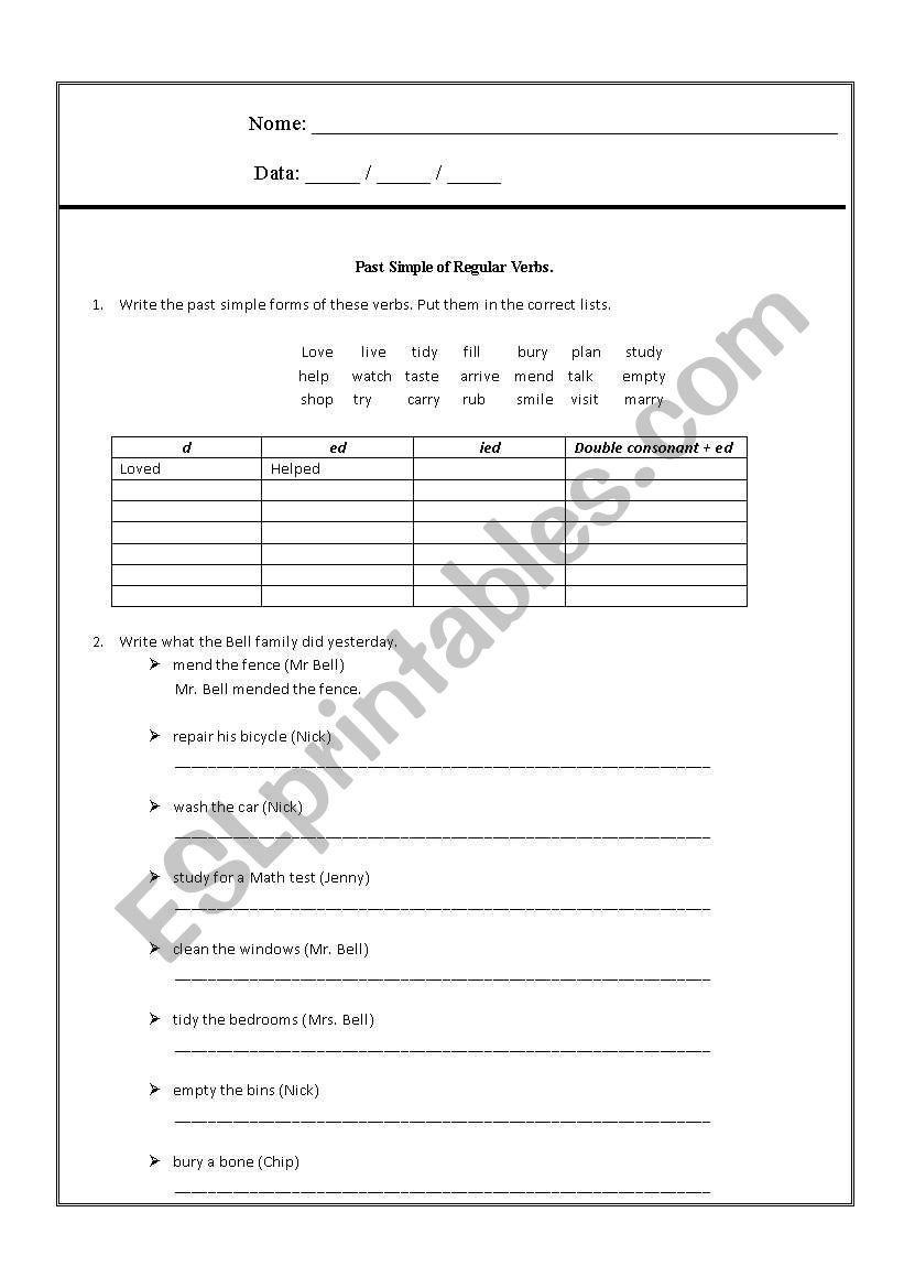 Past Simple worksheet