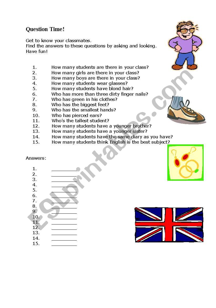 Question Time worksheet