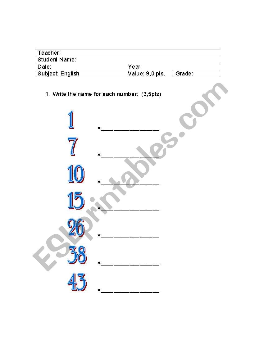 ESL Beginner Test worksheet