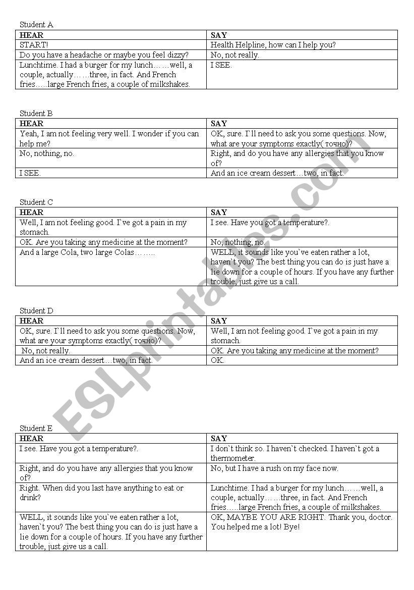 What are your symptoms? worksheet