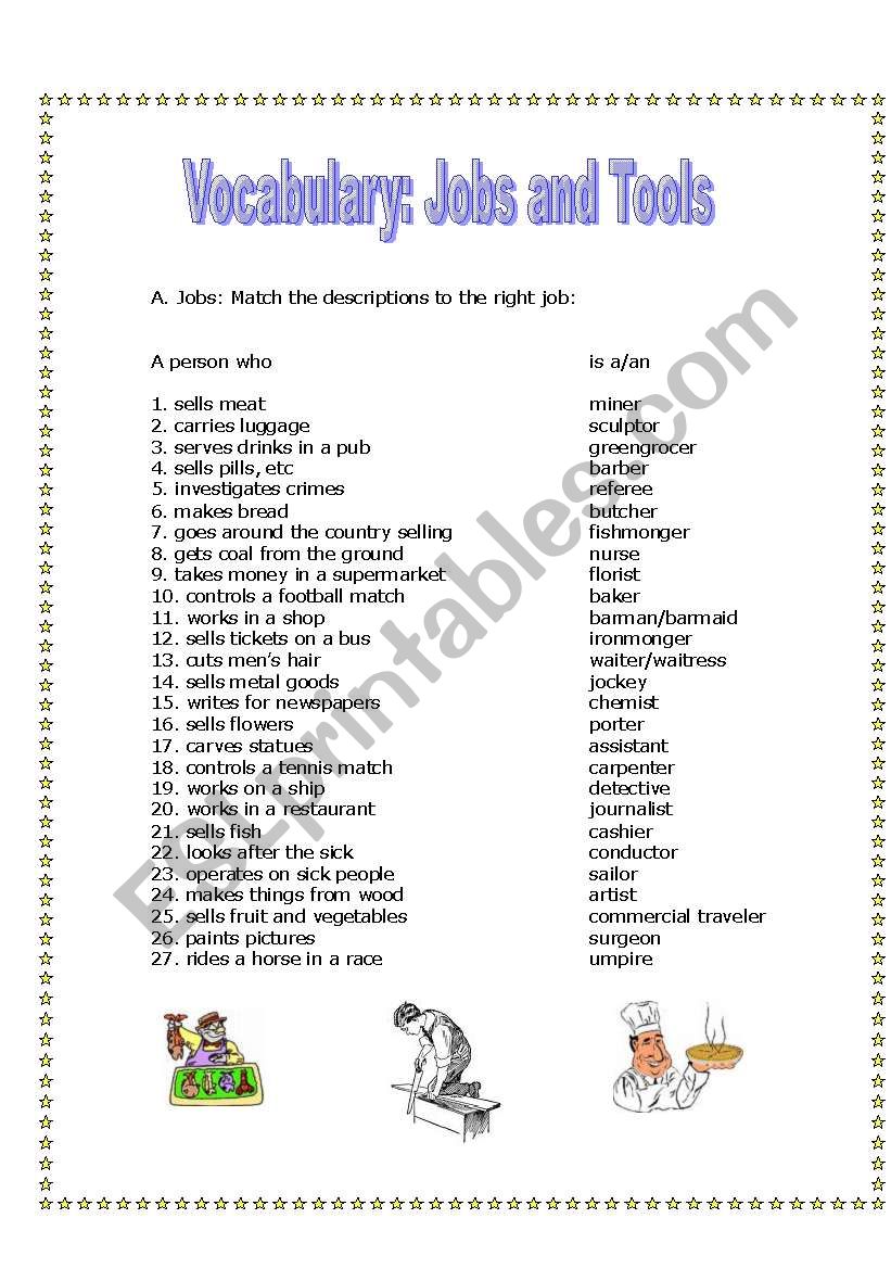 Jobs and tools worksheet