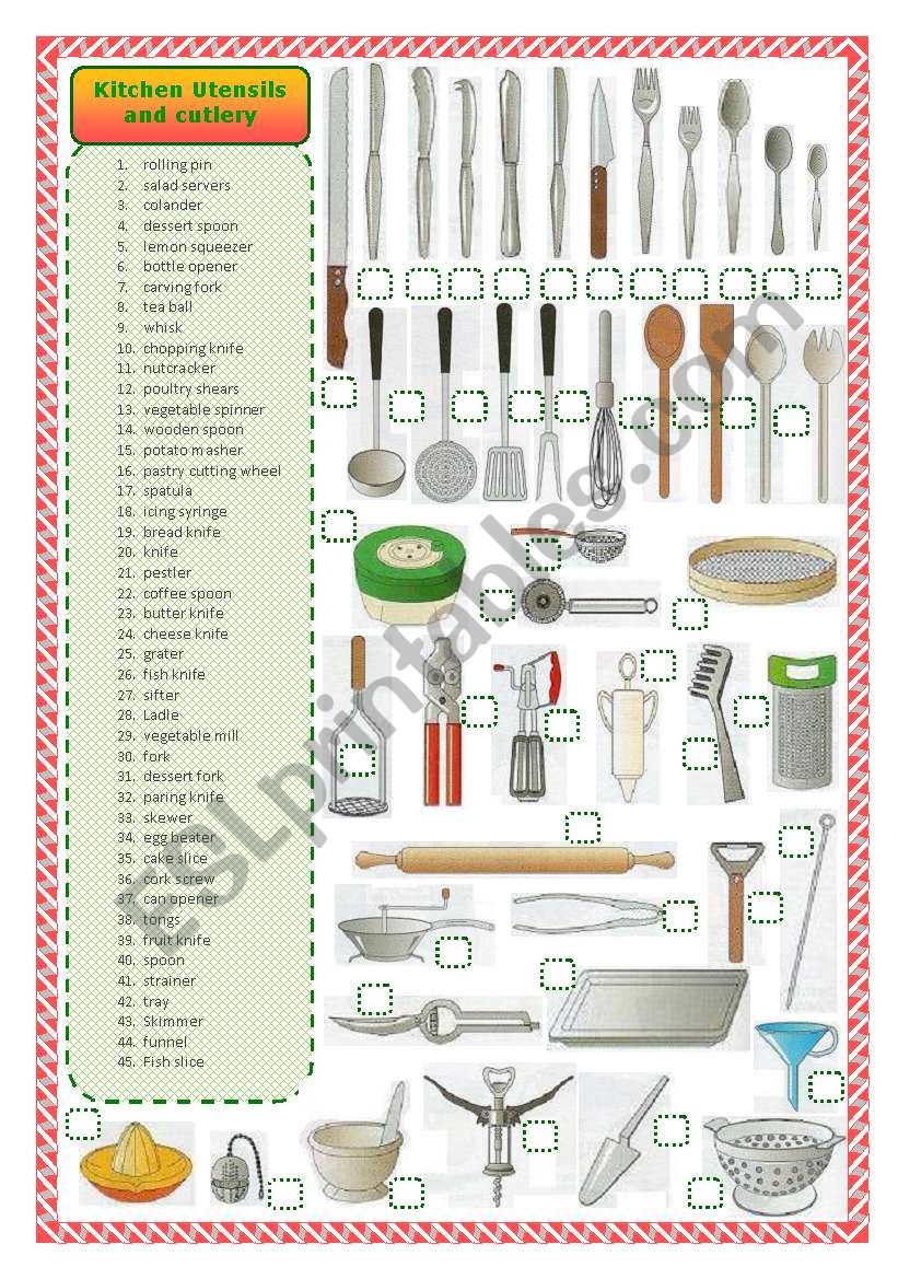 Kitchen utensils and cutlery-matching activity