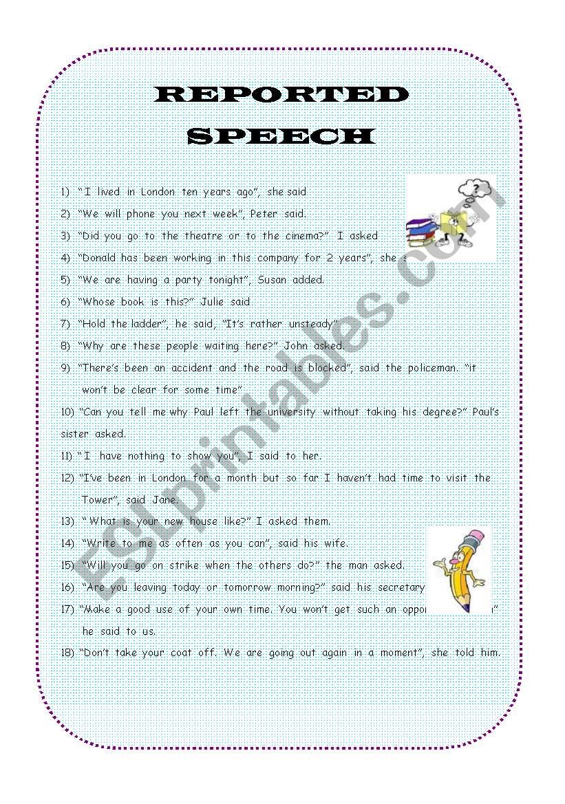 Reported Speech worksheet