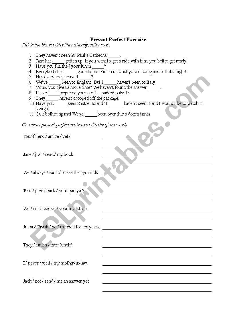 Present Perfect Exercise worksheet