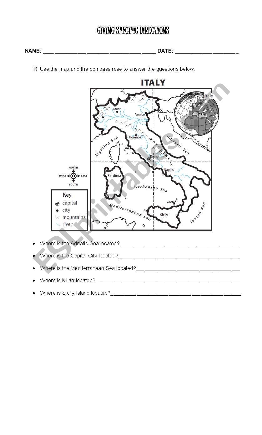 Giving directions: Use the compass rose