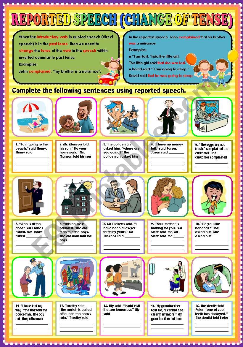 REPORTED SPEECH (CHANGE OF TENSE) PART 1 + KEY