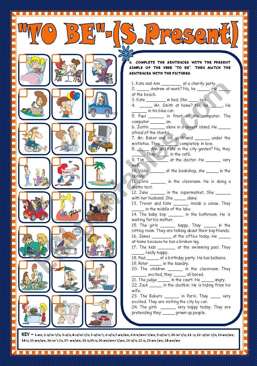 VERB TO BE (SIMPLE PRESENT )- AFFIRMATIVE, NEGATIVE and INTERROGATIVE FORMS (+KEY) - FULLY EDITABLE