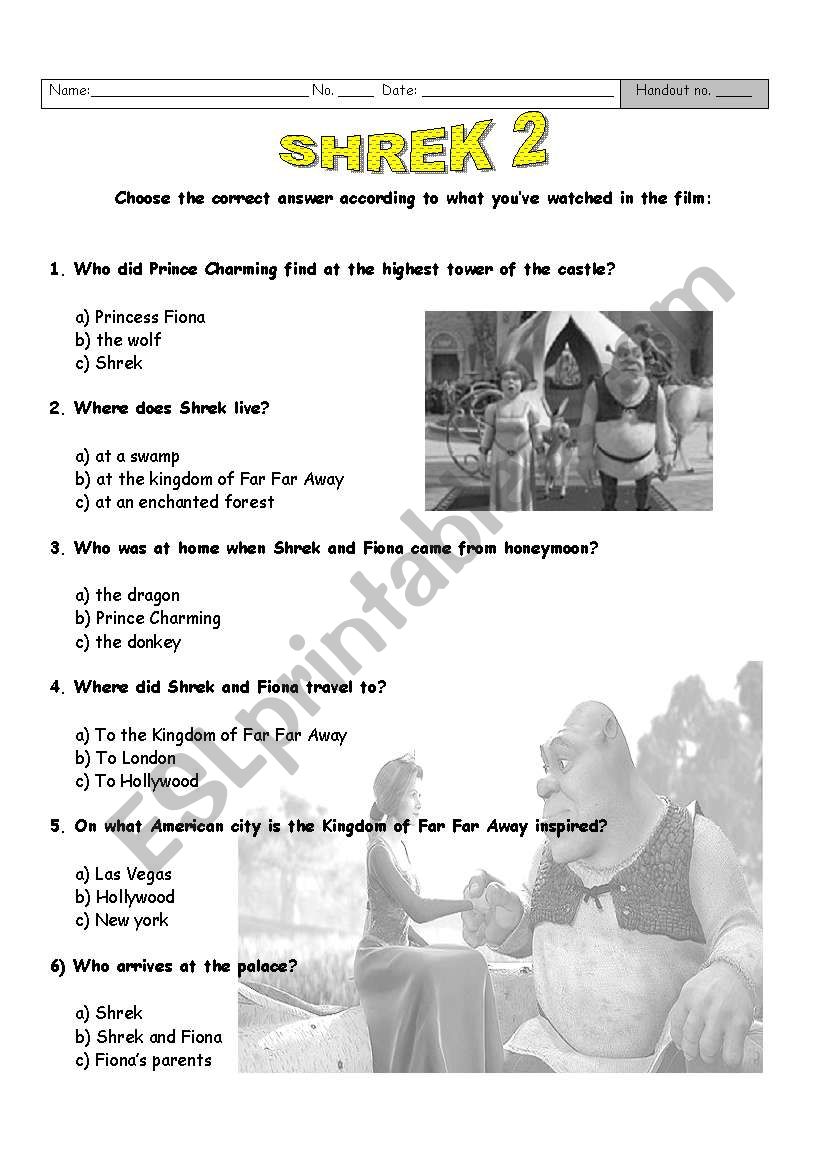 SHREK 2 worksheet