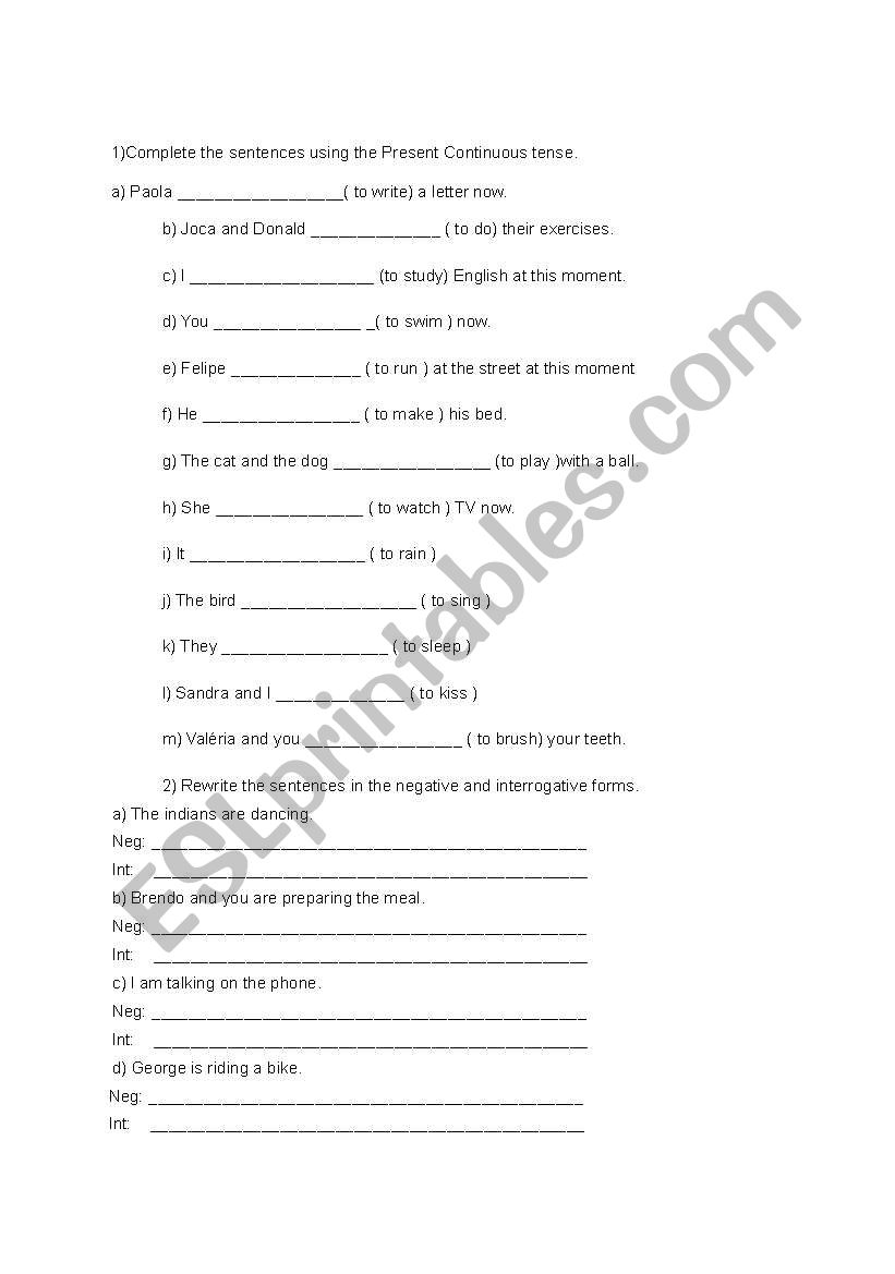 Present Continuos Tense worksheet