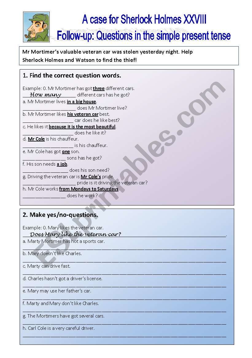 Sherlock Holmes case XXVIII Follow-up: Exercises on questions in the simple present tense