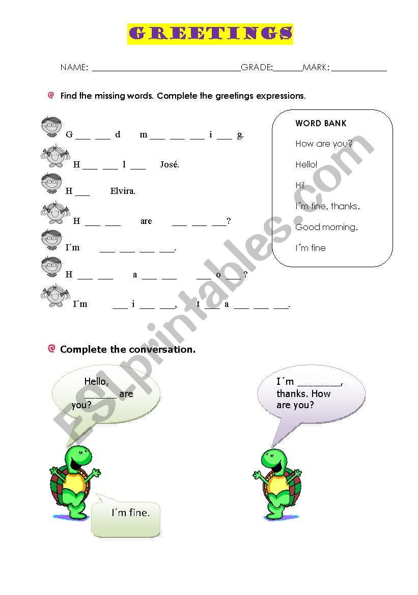 greetings worksheet