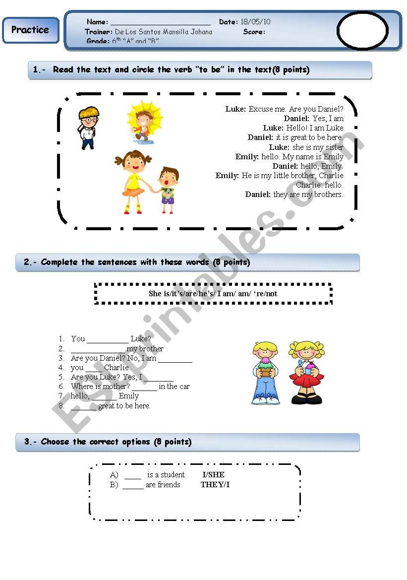 verb to be worksheet