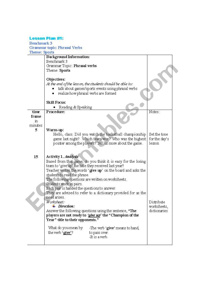 Phrasal Verbs worksheet