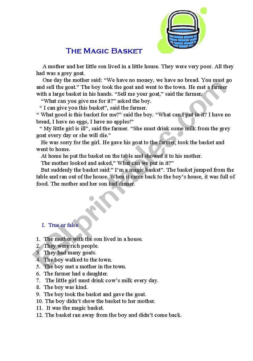 THE MAGIK BASKET worksheet