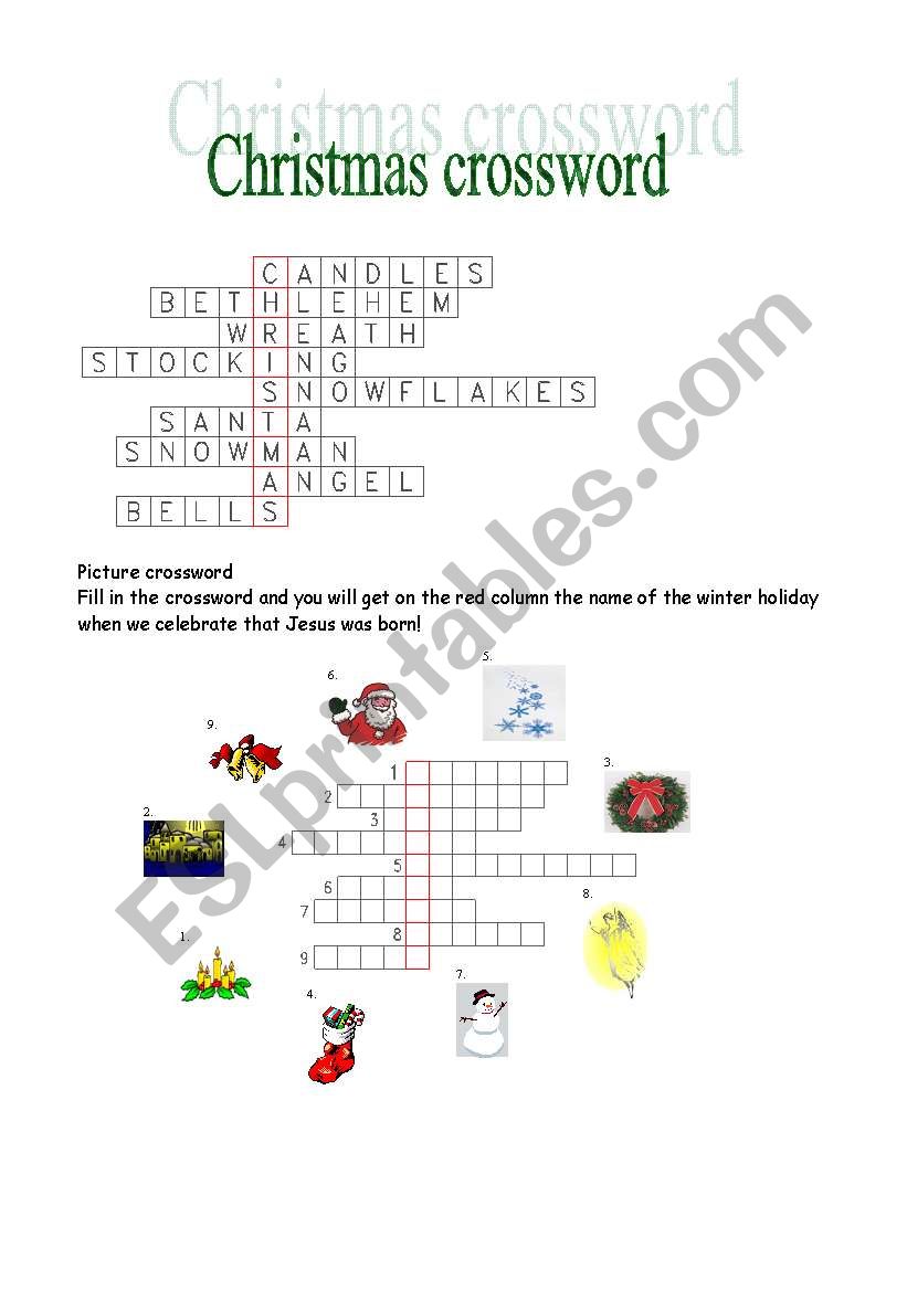Christmas picture crossword  worksheet