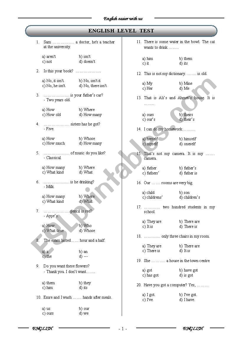 English Level Test worksheet