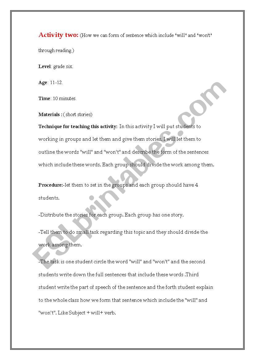 activity worksheet