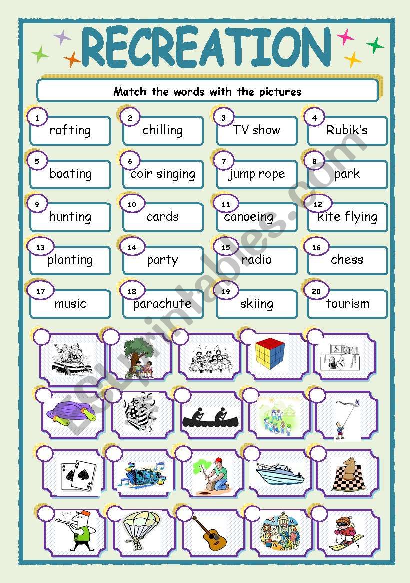 RECREATION -2 worksheet