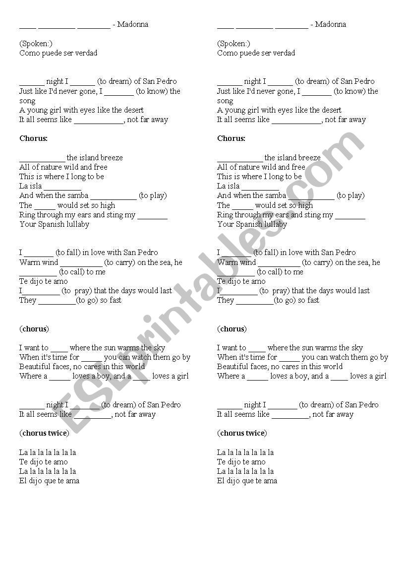 La isla bonita - Madonna worksheet