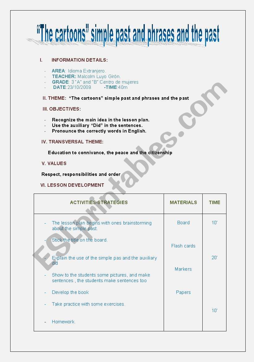 the cartoons worksheet