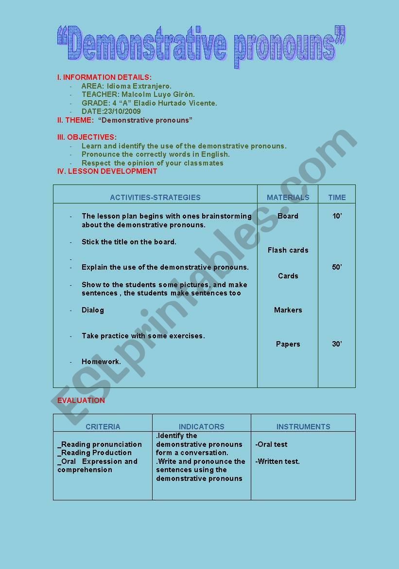 demonstrative pronouns worksheet