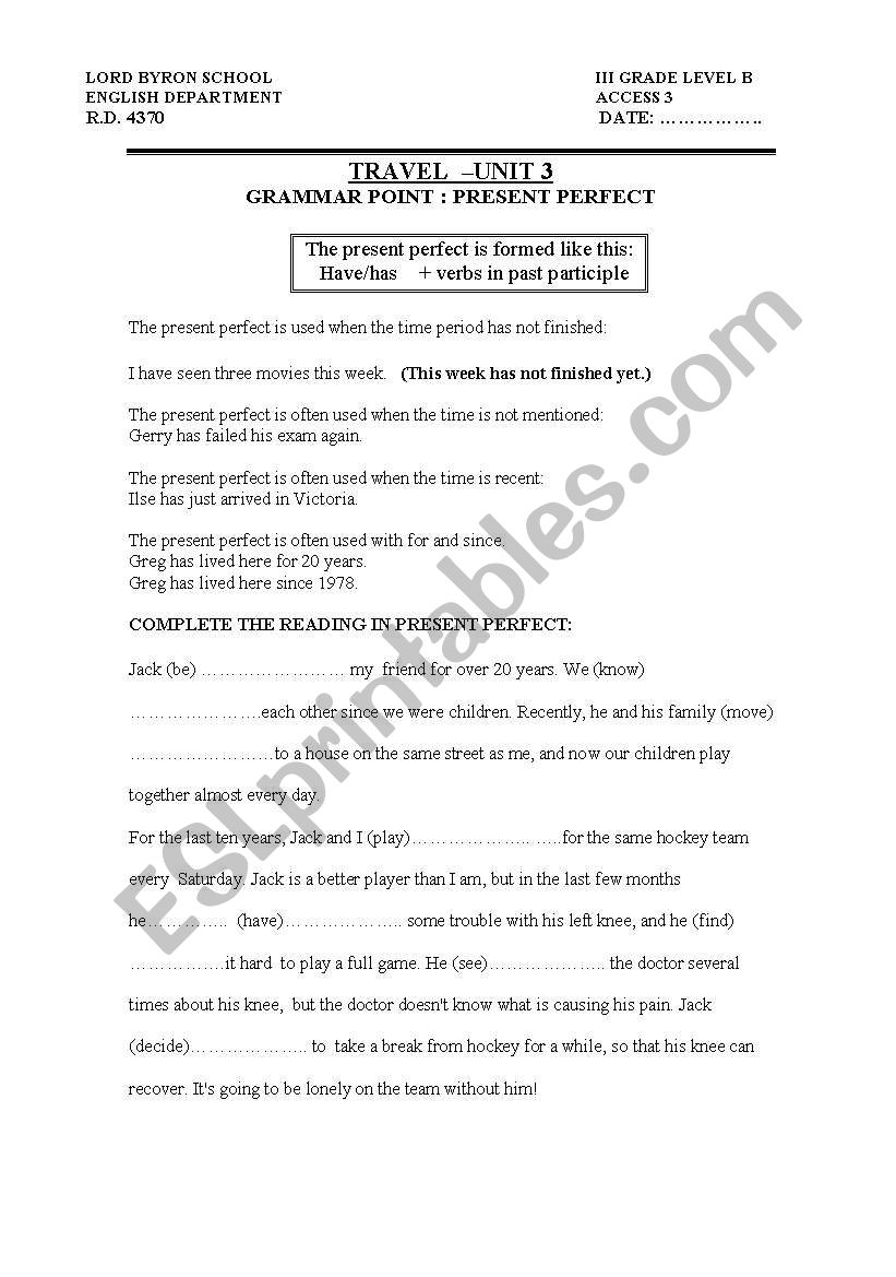 present perfect worksheet