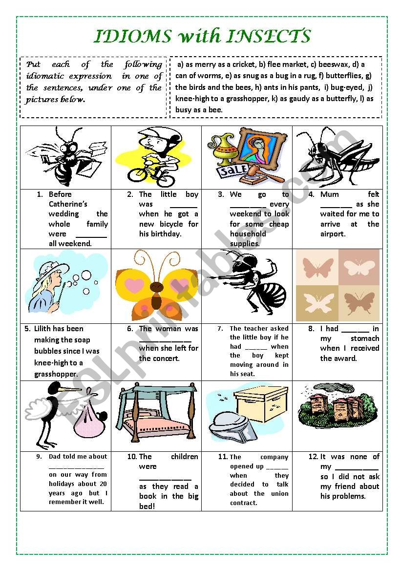 IDIOMS WITH INSECTS with key worksheet