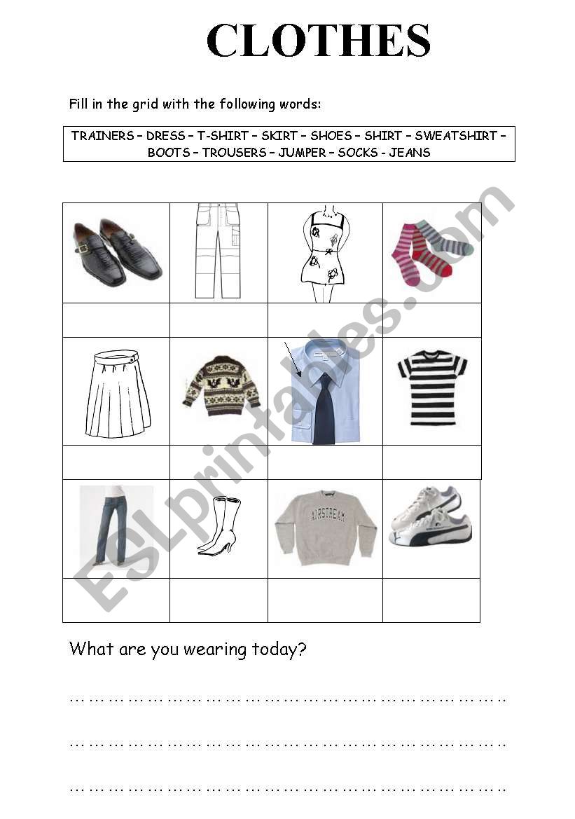 Clothes worksheet