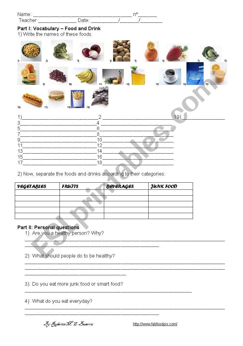 FOOD AND DRINK VOCABULARY worksheet