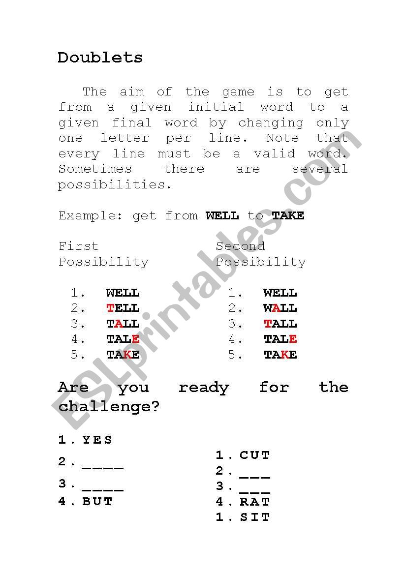 doublets worksheet